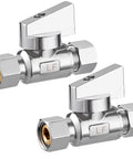 Heavy Duty Solid Brass Quarter Turn Angle Stop Valve 2 Pack 3/8 Inch Fip To 3/8 Compression with chrome plating.
