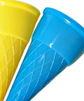 Epic Ice Cream Sand Toys Cone Mold Set For Beach And Backyard Play showing yellow and blue plastic cone molds.