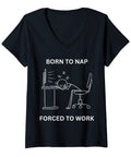 Born To Nap Forced To Work V Neck T Shirt For Women with office humor graphic, black, lightweight, classic fit