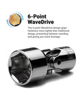 8 mm Universal Socket For 1 Quarter Inch Drive, 6 Point Metric, close-up of chrome vanadium steel with WaveDrive design