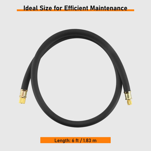 Heavy Duty Half Inch HVAC Vacuum Hose, 6 Ft Long, Fast Evacuation And Recovery, High Pressure Rated, Black Charge Hose for AC Service