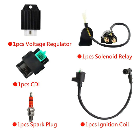 GY6 Ignition Coil Kit With CDI Relay Regulator A7TC Spark Plug For 50cc 70cc 90cc 110cc 125cc ATV Go Kart Moped Scooter components display