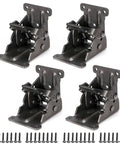 Heavy Duty Rock Solid Foldable Brackets Featuring Self Locking Hinges And Bulky Steel Extensions For Fixing Wobbly Table And Bed Legs On Any Workbench Including Screws Pack Of Four, showing a set of four brackets with screws.