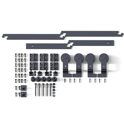 Heavy Duty 6ft Barn Door Bi-Folding Hardware Kit For Four Panels, Sliding Track System, durable carbon steel, bolts included.