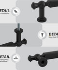 Five Pack 3 Inch Matte Black Cabinet Handles Zinc Alloy Drawer Pulls For Kitchen Cupboards Dresser Bathroom Bedroom Hardware With 76mm Hole Centers Built To Last Durable Finish, showing tight connection, deep hole thread, and electroplating technology details.