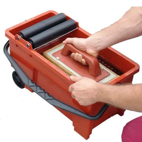 Grout Cleaning System With Sponge And Hand Grip For Walls And Floors, Includes Heavy Duty Bucket, Twin Plastic Rollers, 3.4 Gallon Tank