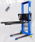 Semi Electric Pallet Stacker With Remote Control 1500 Lbs Heavy Duty Hydraulic Hand Truck with black forks and controls visible