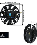 Universal 7 Inch Slim Radiator Cooling Fan With Ten Rugged Blades And 12 Volt Electric Push Pull Layout shows dimensions and design.