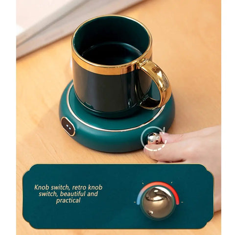 Keep Your Morning Brew Nice And Toasty With This USB Coffee Mug Warmer Featuring Three Adjustable Heat Levels Dial Knob Control splash resistant build.