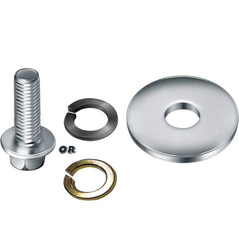 Go-kart clutch bolt kit, 3/4 inch bolt with chrome finish, black lock washer, split ring, and round plate (4 sets)