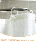 Clear round shower curtain ring on rod with drapery, 12 Pack Round Shower Curtain Rings Plastic Hooks For Bathroom Inner Diameter Easy Glide Heavy Duty Yet Gentle On Drapery Secure Durable Clips For Hanging Your Shower Curtain.