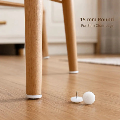 15mm round Nail-In Glides For Chairs And Tables 20 Pack with PP plastic and metal pin on wood floor