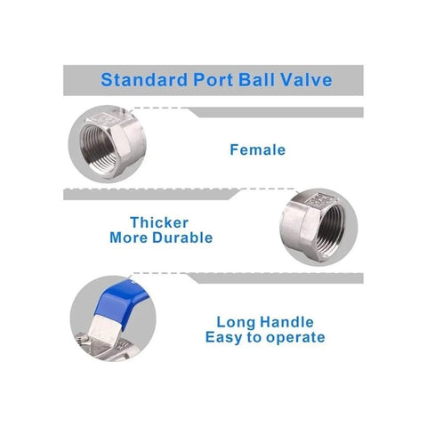 Built Tough Plumbing Ball Valve With Female Threaded Connection And Smooth Turn Handle For Rapid Fluid Shutoff and Zero Drip Reliability That Truly Delivers Every Day with female threads and long handle.