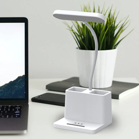 Rechargeable Tiny Desk Lamp With LED Gooseneck, Dimmable Brightness For Dorm Room Or Home Office, White Finish, Compact Pen Holder Desk Light, Ideal For Study Table And Keyboard Use For Kids And Teens