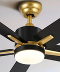 52 Inch Modern Black Gold Ceiling Fan With Led Light Remote And Smart App Control Smooth As Butter Quiet Motor Six Speeds Dimmable 3 Color Temperatures For A Chill Indoor Outdoor Vibe close-up of blades and light fixture