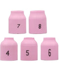 Pink alumina nozzles set from 58 Piece TIG Welding Torch Kit With Gas Lens System For WP Nine, WP Seventeen, WP Twenty, And WP Twenty Five Series