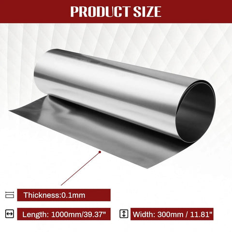 Premium 304 Stainless Steel Foil Roll 0.1mm Thick by 300mm Wide by 1M Long for DIY Crafts Electronics and Industrial Machinery
