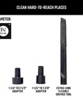 Industrial Grade Flexible Crevice Tool Wet Dry Vac Attachment Kit showing extra-long flexible tool and adapters