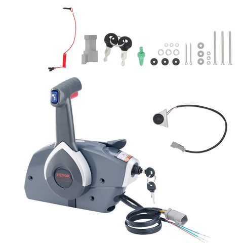 Beefed-Up Side Mounted Outboard Remote Control Box With Power Trim Switch And Lanyard For Evinrude Johnson Motors, accessories shown