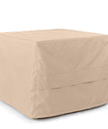 Ultima Square Ottoman Cover Heavy Duty 600D Polyester Weather Resistant With Drawcord Hem And Buckle Straps 24Wx24Dx18H Tan