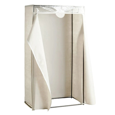 Heavy Duty Hanging Closet Organizer With Full Zip Cover 36 Inch Wide Clothes Storage Rack For Bedrooms And Dorm Rooms showing light grey zippered cover and metal frame.