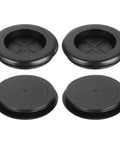 Top Shelf Rubber Grommet Plugs 15 Piece Set Keeps Cable Wiring Slick And Secure 1 Inch Inner Diameter Firewall Seals Heavy Duty Black Hole Covers That Snug Down With Zero Hassle Ever, featuring four sturdy black rubber grommet plugs.