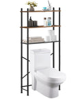 Over The Toilet Storage Organizer 3 Tier Freestanding Bathroom Shelf with adjustable feet, rustic brown and black finish over toilet