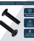Top Shelf Heavy Duty 1/4-20 X 2 Inch Furniture Connector Bolts And Barrel Nuts Kit With Hex Key In Black 304 Stainless Steel, two black bolts.