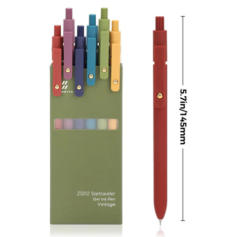 6 Pack 0.5mm Gel Pens Quick Dry Black Ink, Fine Point Rollerball Pens For Smooth Writing, assorted colors in a green case
