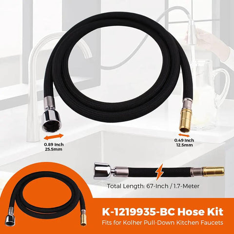 67-Inch Bright Chrome Hose Kit For Pull-Down And Pull-Out Kitchen Faucets Replacement Part with stainless and brass connectors