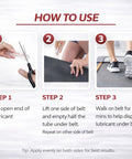 Image showing steps to apply Silicone Treadmill Lubricant For Belt, Easy Apply Formula Keeps ICON Treadmills Running Smooth And Quiet.