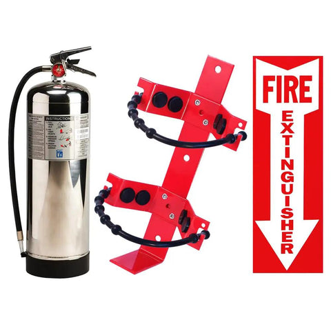 Badass 2.5 Gallon Water Fire Extinguisher With Hella Heavy Duty Steel Bracket And Warning Sign UL ULC Listed DOT Compliant USCG Approved Class A Rating.