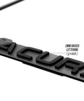 Stealth Matte Black License Plate Frame With 3D Raised Letters, UV Resistant Powder Coat Steel close-up of raised lettering