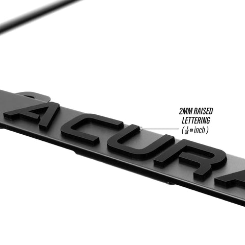 Stealth Matte Black License Plate Frame With 3D Raised Letters, UV Resistant Powder Coat Steel close-up of raised lettering