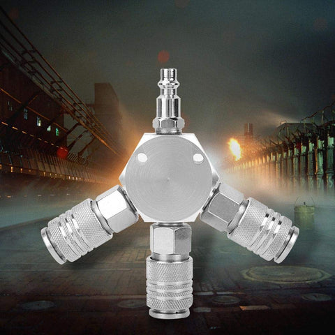 Three Way Air Hose Manifold Quick Coupler Connector Adapter Splitter For Pneumatic Tools One Quarter Inch Female NPT