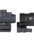 Side view of Red Dot Sight With 3x Magnifier And 2.0 MOA Dot, Full Co Witness Quick Release Mount, Q LOC Technology for AR rifles.