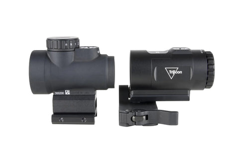 Side view of Red Dot Sight With 3x Magnifier And 2.0 MOA Dot, Full Co Witness Quick Release Mount, Q LOC Technology for AR rifles.
