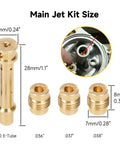 Main jet kit size diagram for Racing 18lb Valve Springs Upgrade For Predator 212cc 196cc 224cc OHV Clone Engines with measurements.
