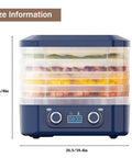 No Sweat Compact Home Dehydrator for Countertops with five stackable trays and digital timer, dimensions 20.6in x 26.5in.