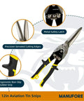 12 Inch Aviation Tin Snips Heavy Duty Metal Shears For Tough Sheet Metal Cutting With Chromoly Steel Blades, ergonomic grip