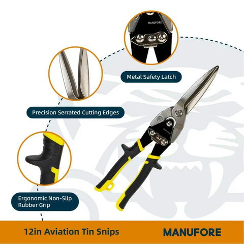 12 Inch Aviation Tin Snips Heavy Duty Metal Shears For Tough Sheet Metal Cutting With Chromoly Steel Blades, ergonomic grip