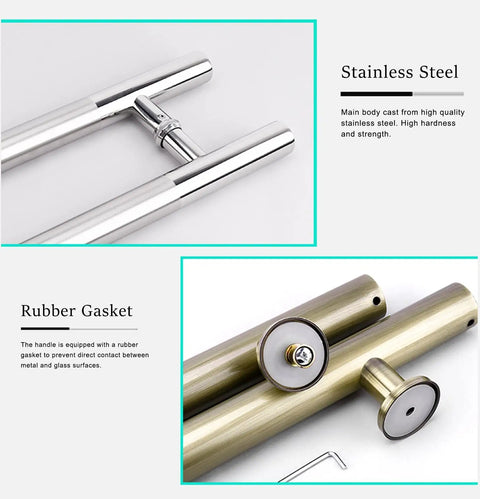 Modern Round Sliding Barn Door Handle For Glass And Wood Doors, Sturdy Bronze Finish, detail of stainless steel and rubber gasket features