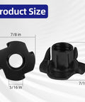 5/16-18 Tee Nuts Four Pronged Black Zinc Plated Steel For Wood And Furniture Projects showing product dimensions