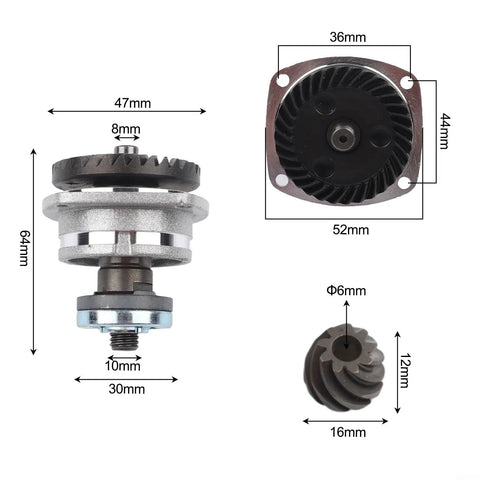 Angle Grinder Gear Replacement For 9523B And 9913 Models, Durable Metal Transmission Component, Black Accessory with Dimensions