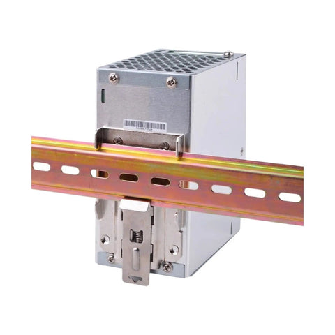 Heavy Duty Rock Solid 240 Watt 24 Volt 10 Amp Din Rail Industrial Power Supply for PLC Machinery mounted on TS-35 rail.