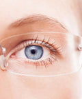 Close-up eye wearing glasses showing the use of Complete Eyeglass Repair Kit Featuring 1500 Micro Screws And Nose Pads For Glasses Sunglasses And Prescription Frames.