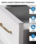 Six Pack 18 Inch Clear Cabinet Door Kick Guards Tailored For Flat Three Quarter Inch Panels With A Slick Stealth Look And No Hassle Peel Stick Setup To Dodge Shoe Scuffs And Keep Cabinets Looking Mint, showing snug fit on a white cabinet.