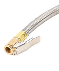 Two Piece Heavy Duty Tire Inflator Hose Adapter With 13 Inch Stainless Steel Extension For Cars And Bikes Reaches Tight Valve Spots Easy With M8 Thread Secures Air Pump Flow Avoids Leaks Helps Maintain Pressure High On The Road Anytime You Drive, braided hose clip end