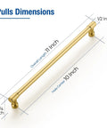 Two Pack 10 Inch Brushed Gold Cabinet Handles For Dresser And Kitchen Cabinets Premium Zinc Hardware dimensions diagram