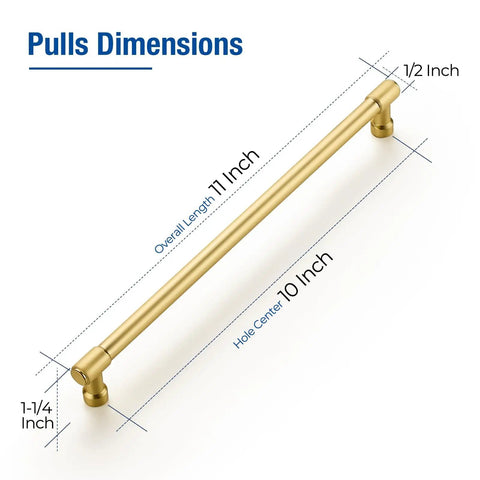 Two Pack 10 Inch Brushed Gold Cabinet Handles For Dresser And Kitchen Cabinets Premium Zinc Hardware dimensions diagram